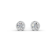 Round Cut Real Moissanite Bezel Set Solitaire Stud Earrings Screw Back 14K Gold Plated